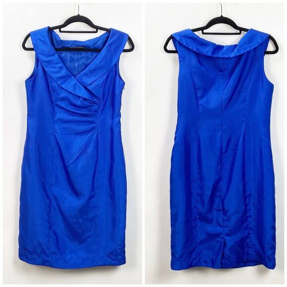 2/$30 Jones Wear 6 Womens Blue Ruffle Sleeveless Midi Sheath Dress - Picture 1 of 9
